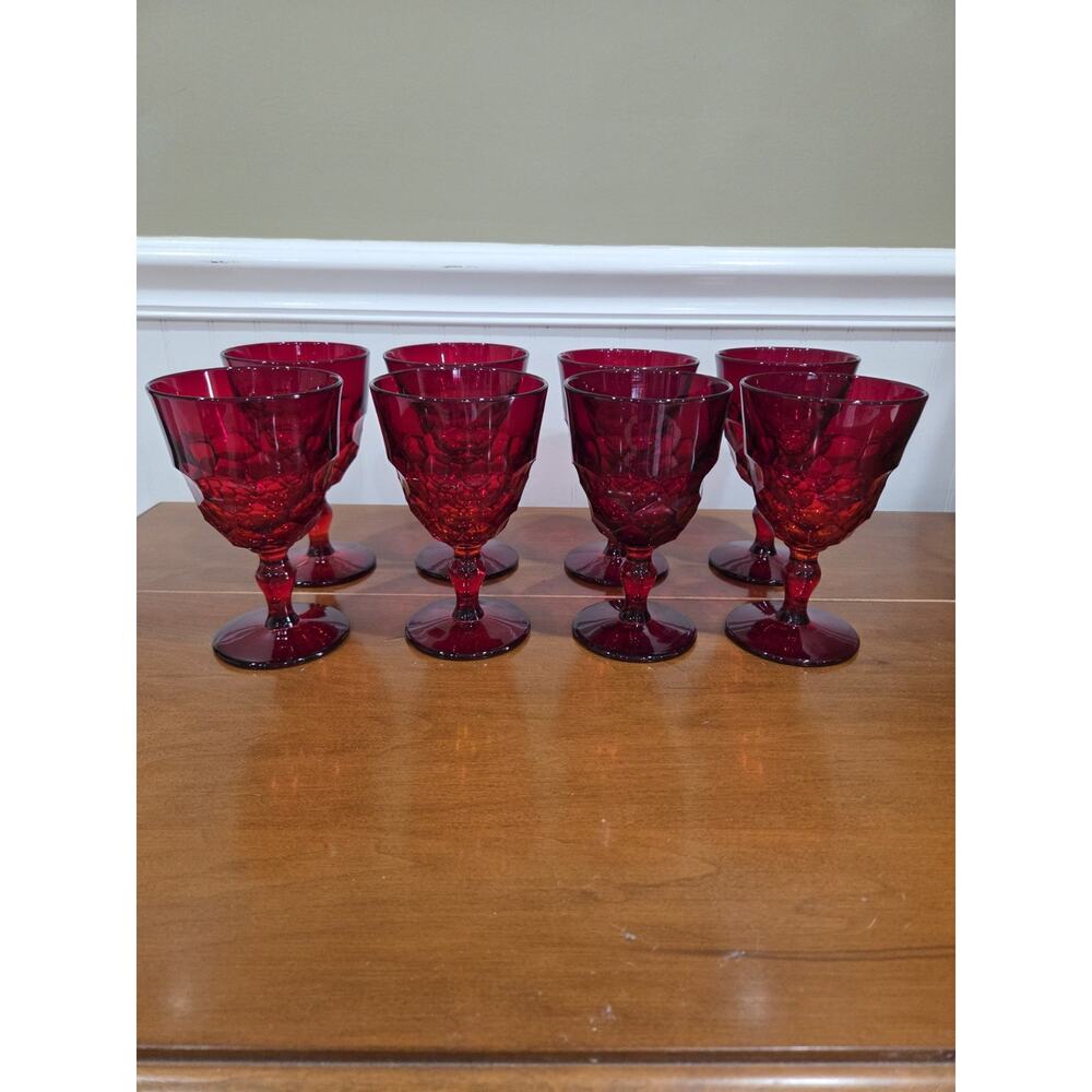 Vintage Red Viking Glass Georgian Water Wine Goblets Set of 8